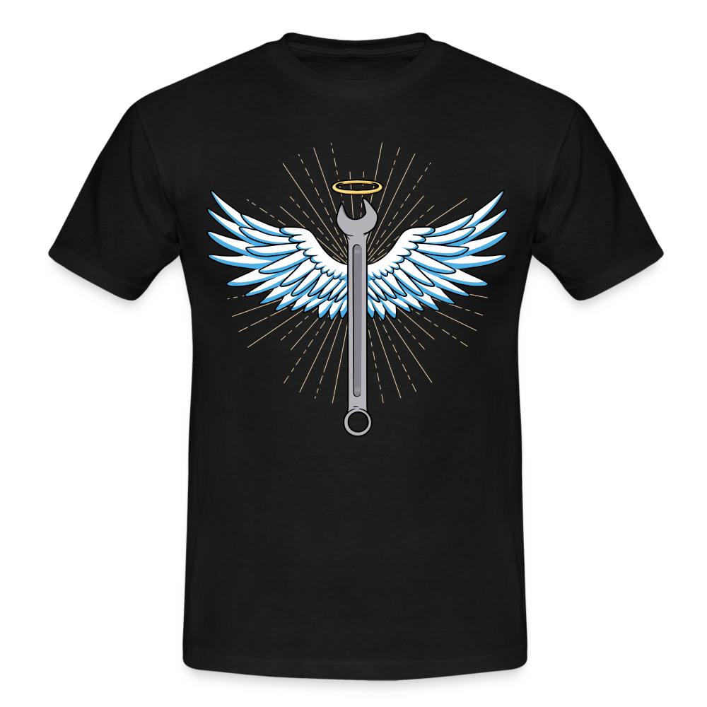 Mechaniker Mechatroniker Schrauber Schraubenschlüssel Engel Geschenk T-Shirt - black