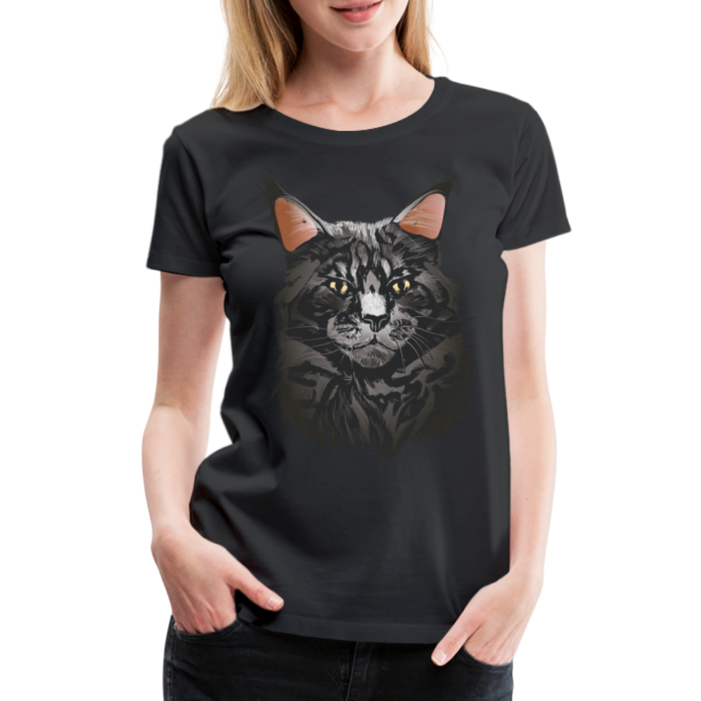 Main Coon Katze Shirt Portrait Katze Geschenk Frauen Premium T-Shirt - Schwarz