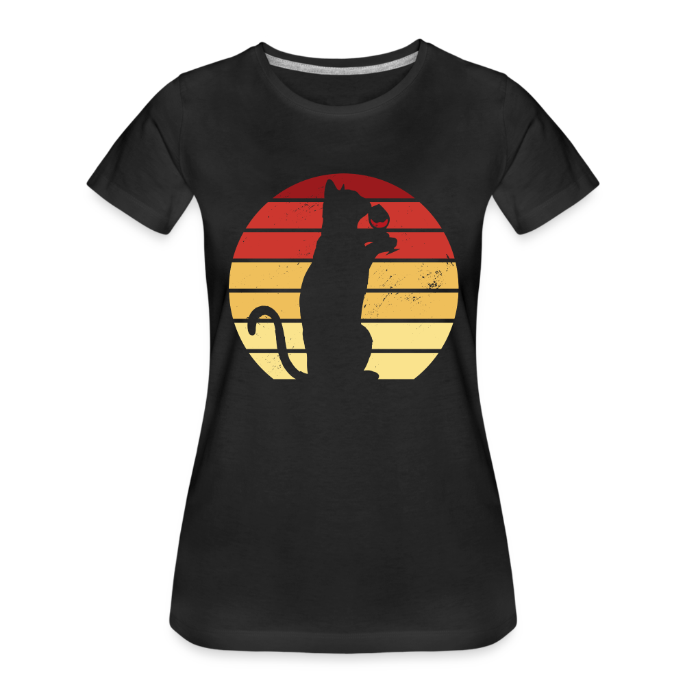 Katze und Wein Shirt Katze Wein Liebhaberin Retro Style Frauen Premium T-Shirt - Schwarz