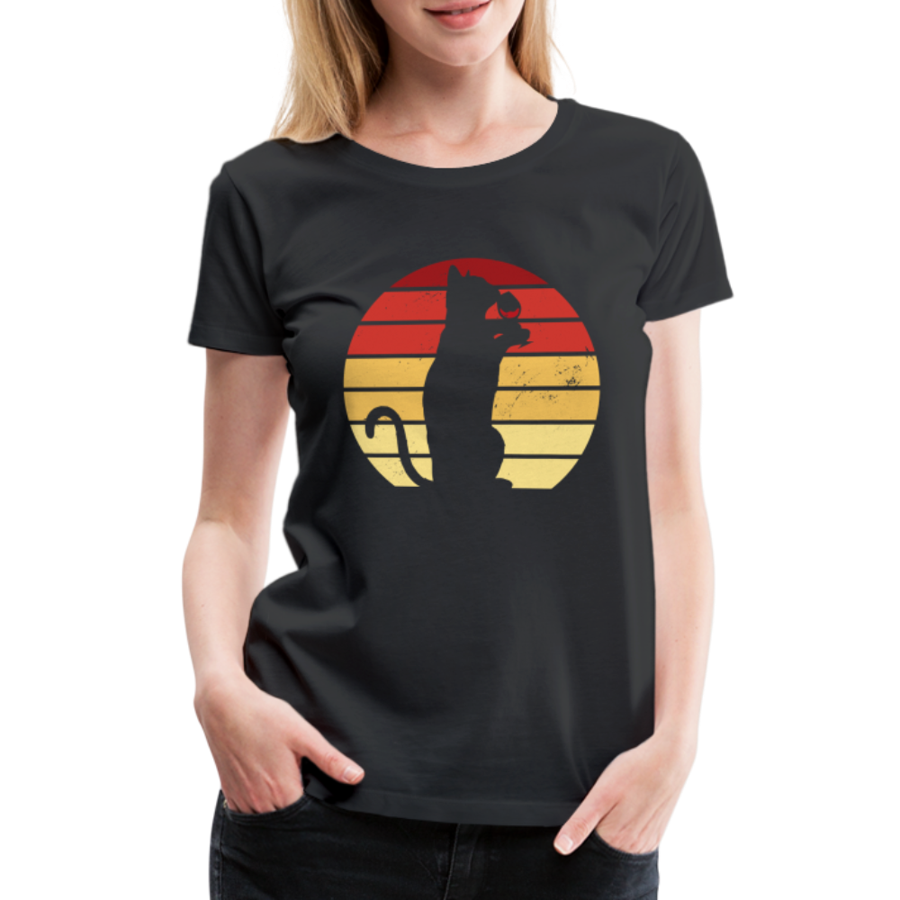 Katze und Wein Shirt Katze Wein Liebhaberin Retro Style Frauen Premium T-Shirt - Schwarz