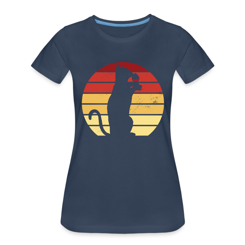 Katze und Wein Shirt Katze Wein Liebhaberin Retro Style Frauen Premium T-Shirt - Navy