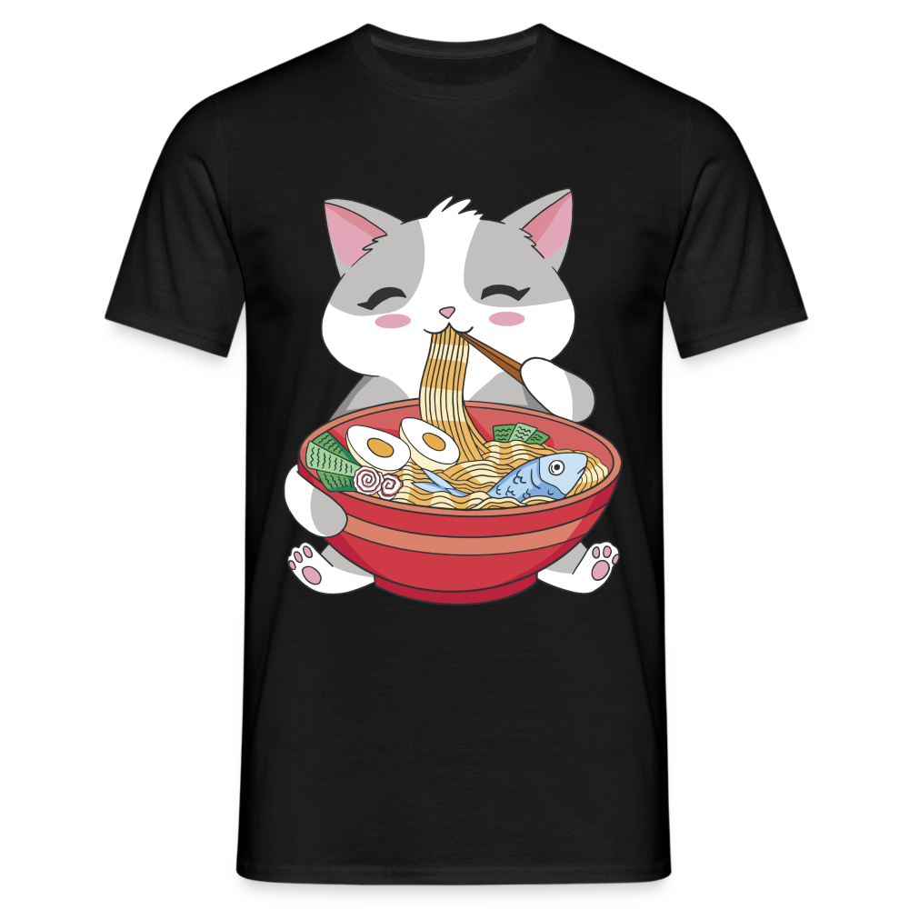 Anime Shirt Anime Katze und Ramen Lustiges Kawaii T-Shirt - Schwarz