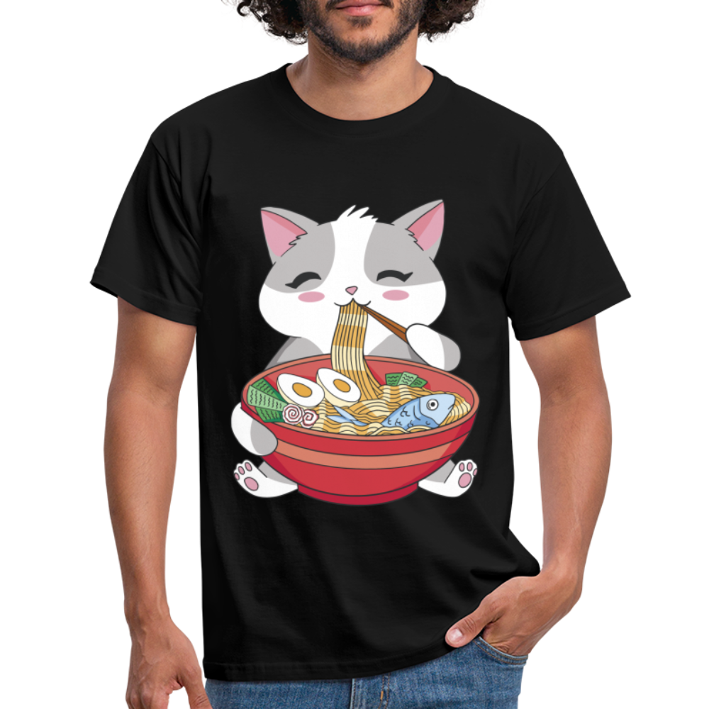 Anime Shirt Anime Katze und Ramen Lustiges Kawaii T-Shirt - Schwarz