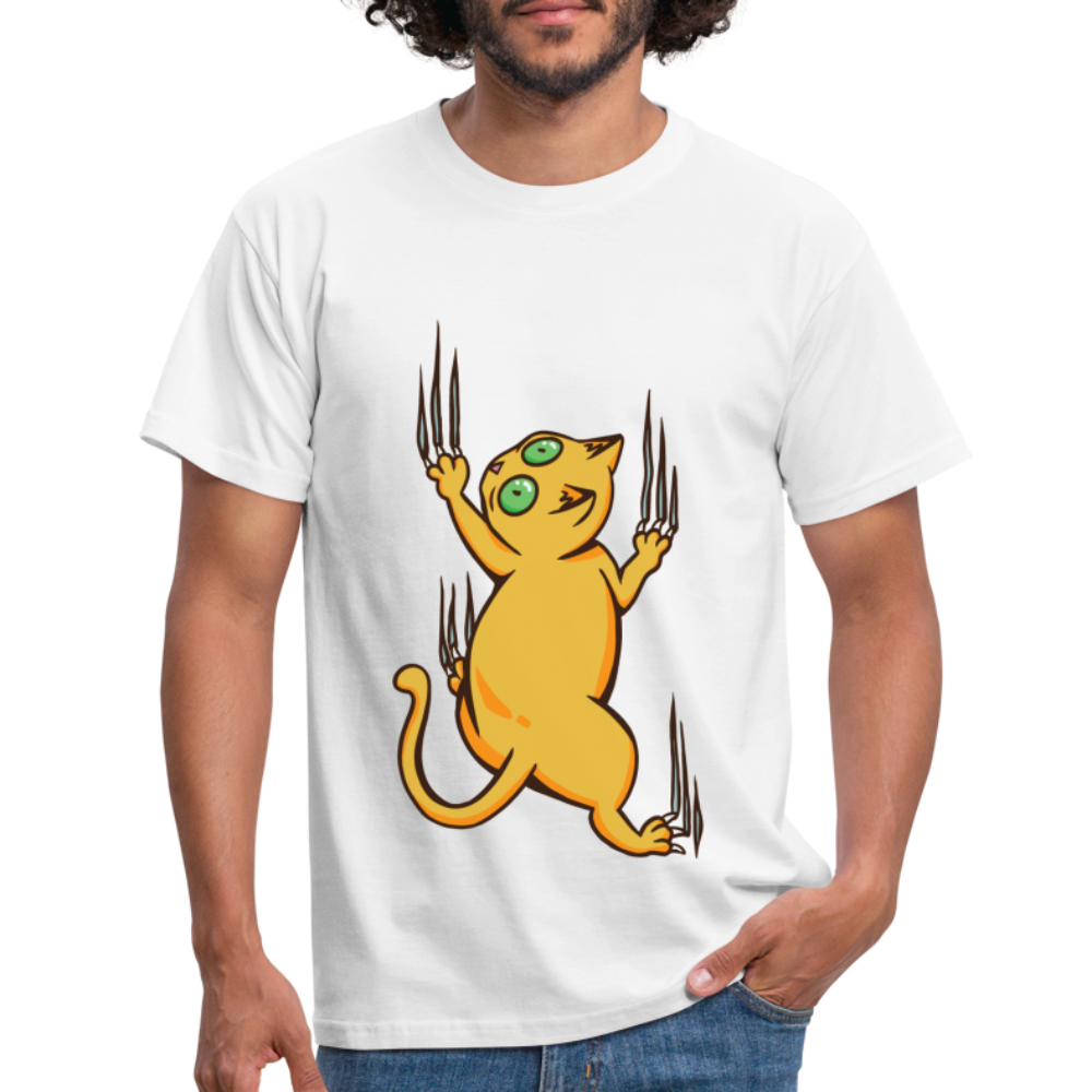 Katzen Shirt Katze krallt am Shirt Lustiges T-Shirt - Weiß