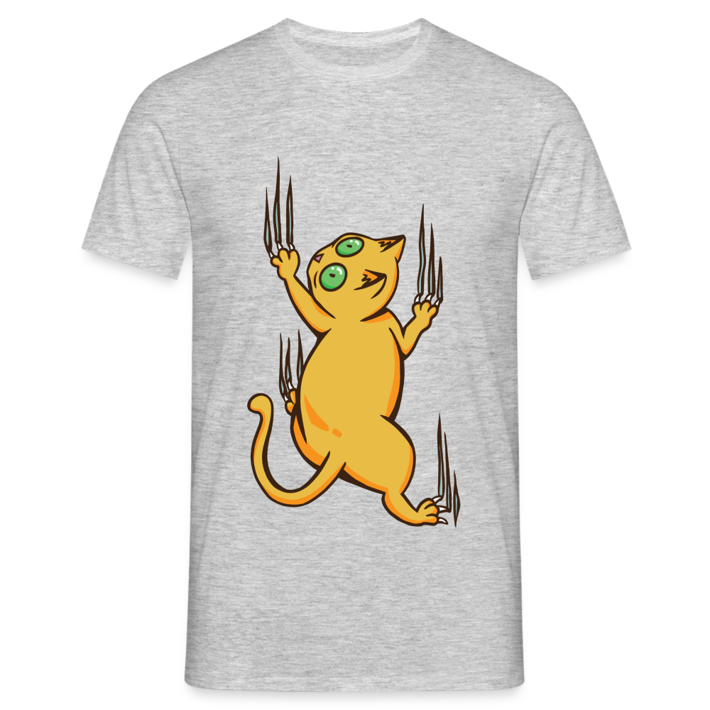 Katzen Shirt Katze krallt am Shirt Lustiges T-Shirt - Grau meliert