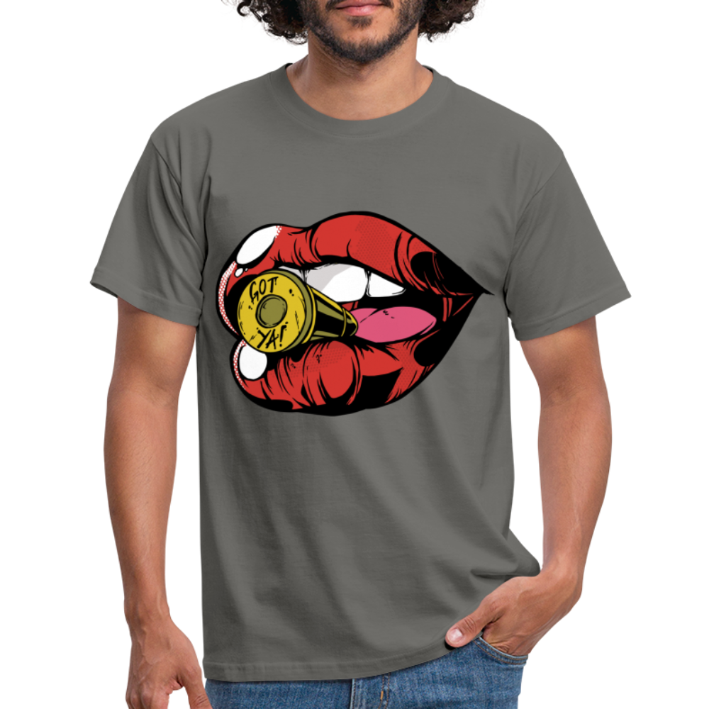Kuss Lippen T-Shirt Kuss Mund mit Kugel Lustiges T-Shirt - Graphit