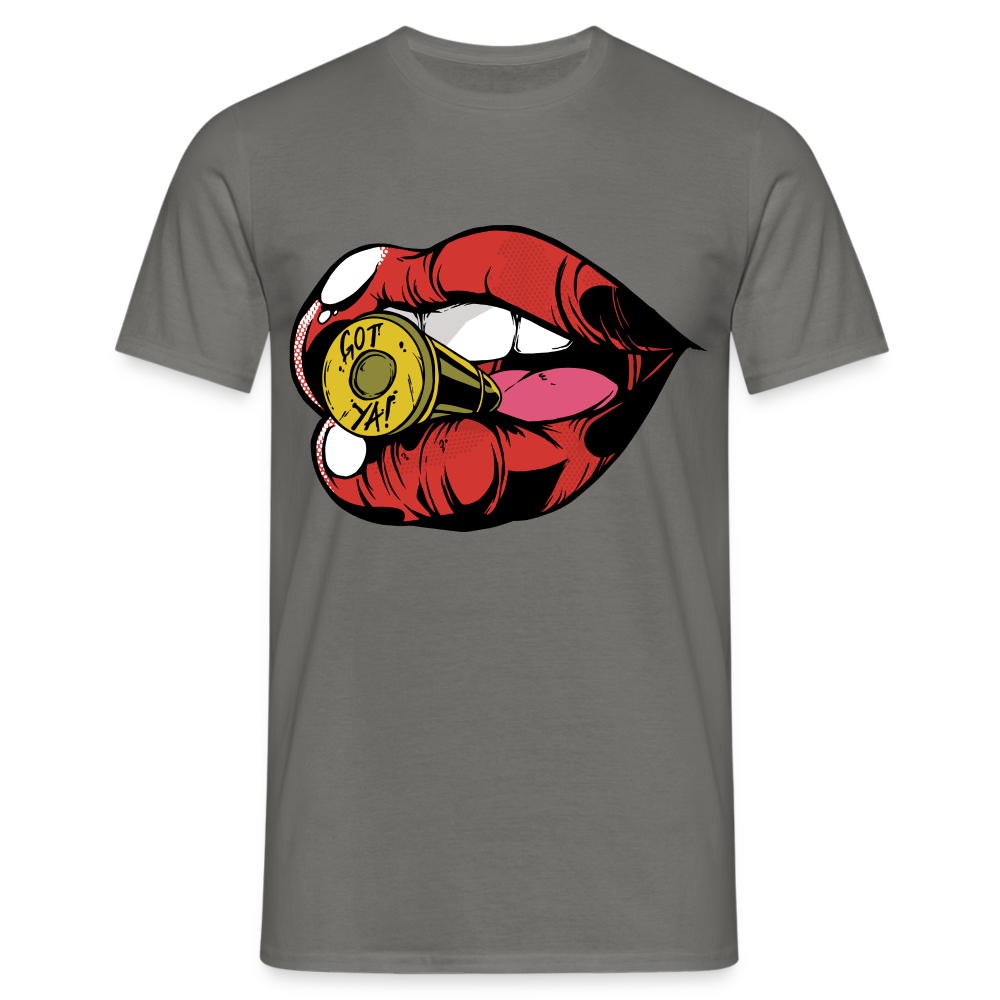 Kuss Lippen T-Shirt Kuss Mund mit Kugel Lustiges T-Shirt - Graphit