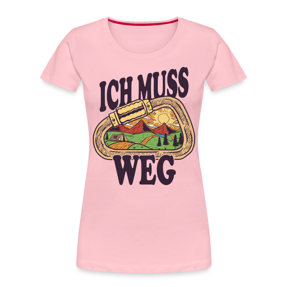 Berge Klettern Karabiner Wandern Ich muss Weg Lustiges Geschenk Frauen Premium T-Shirt - Hellrosa