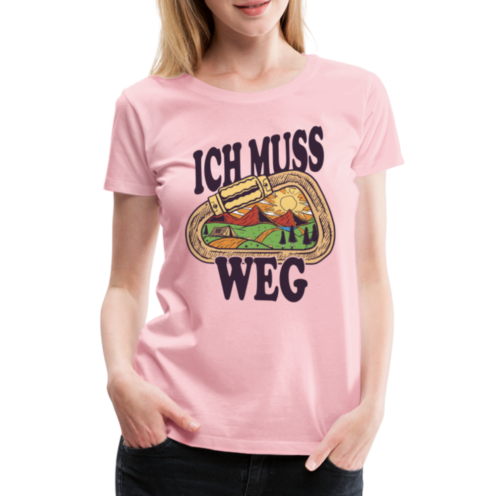 Berge Klettern Karabiner Wandern Ich muss Weg Lustiges Geschenk Frauen Premium T-Shirt - Hellrosa