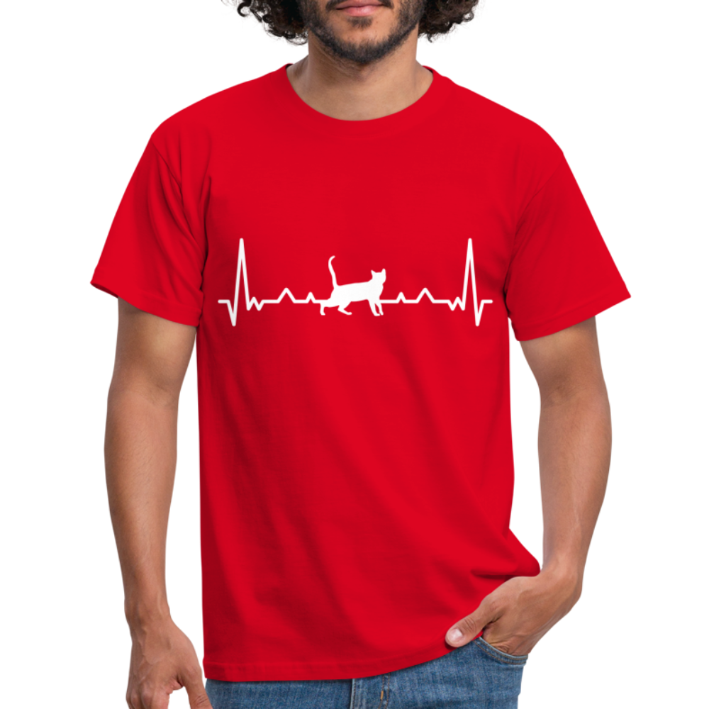 Katzen Liebhaber Shirt Katze EKG Herzschlag T-Shirt - Rot