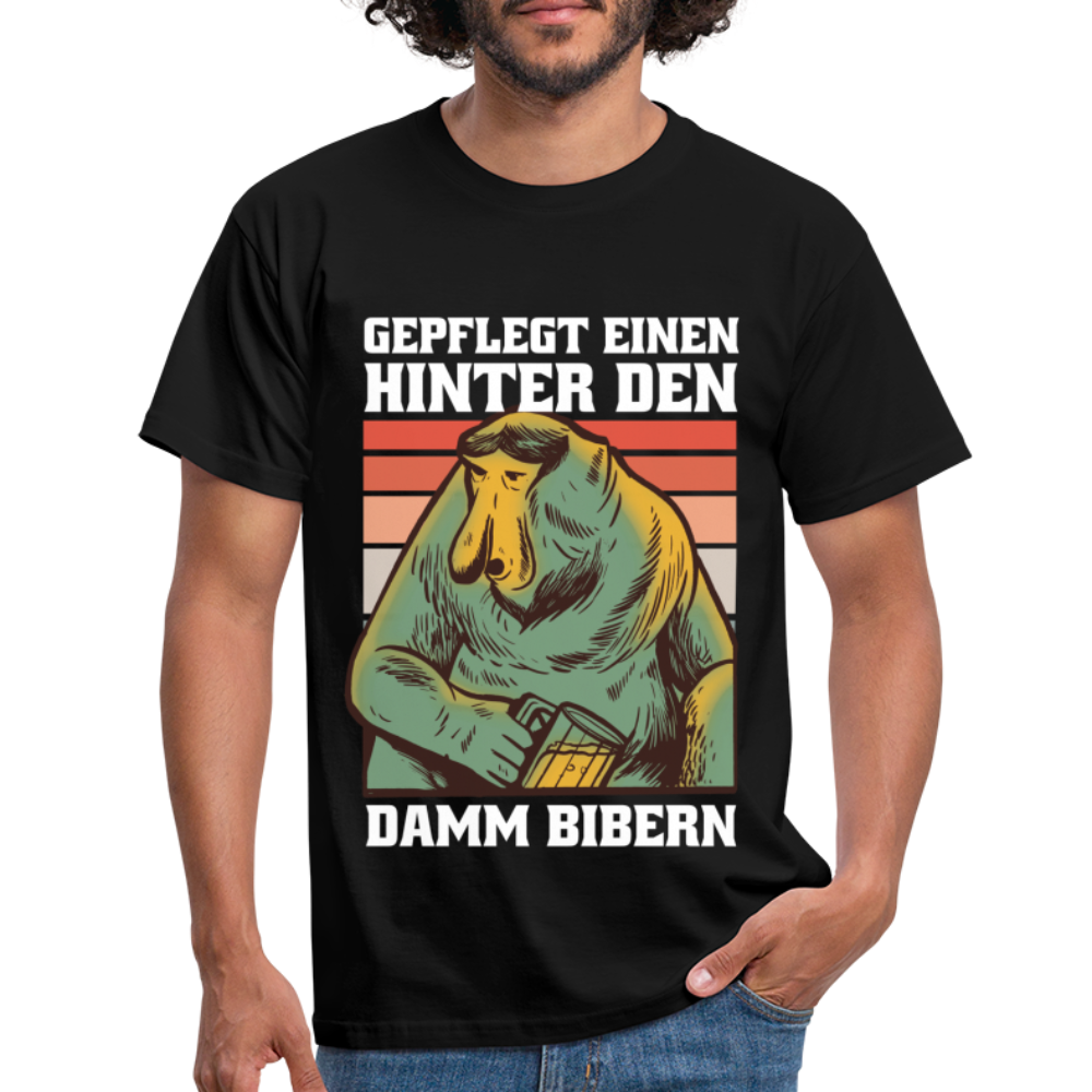 Affe Bier Shirt gepflegt einen hinter den Damm bibern Lustiges T-Shirt - Schwarz