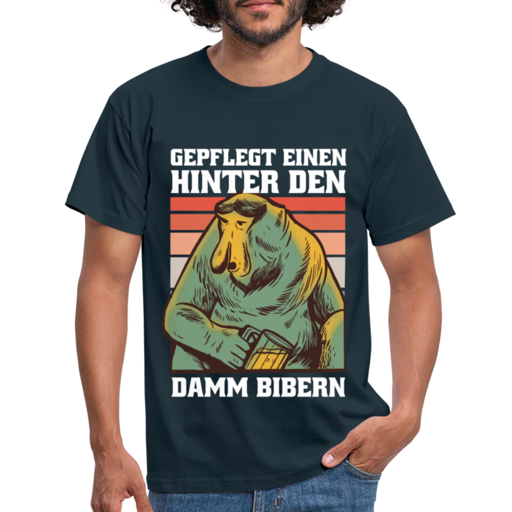 Affe Bier Shirt gepflegt einen hinter den Damm bibern Lustiges T-Shirt - Navy