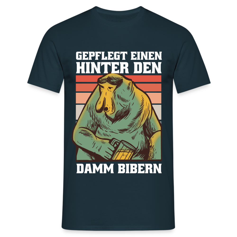 Affe Bier Shirt gepflegt einen hinter den Damm bibern Lustiges T-Shirt - Navy