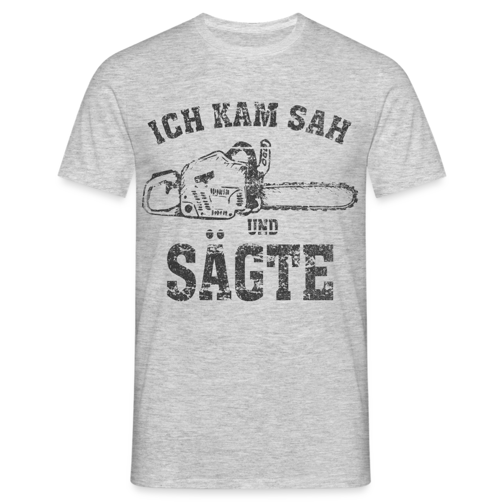 Holzfäller Wandarbeiter Shirt Kettensäge Ich kam sah und sägte Lustiges Geschenk T-Shirt - Grau meliert