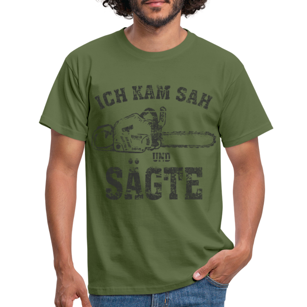Holzfäller Wandarbeiter Shirt Kettensäge Ich kam sah und sägte Lustiges Geschenk T-Shirt - Militärgrün