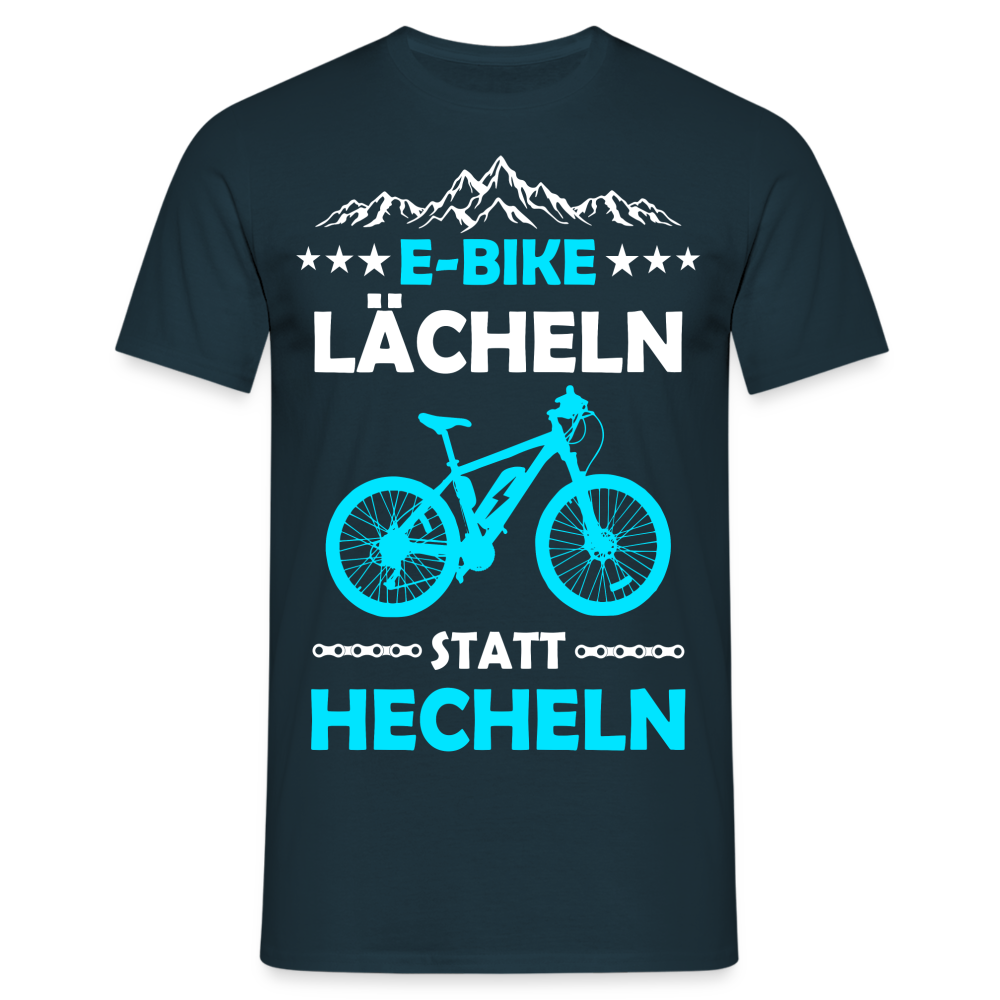 E-Bike Fahrrad Fahren Lächeln statt Hecheln Lustiges E-bike T-Shirt - Navy