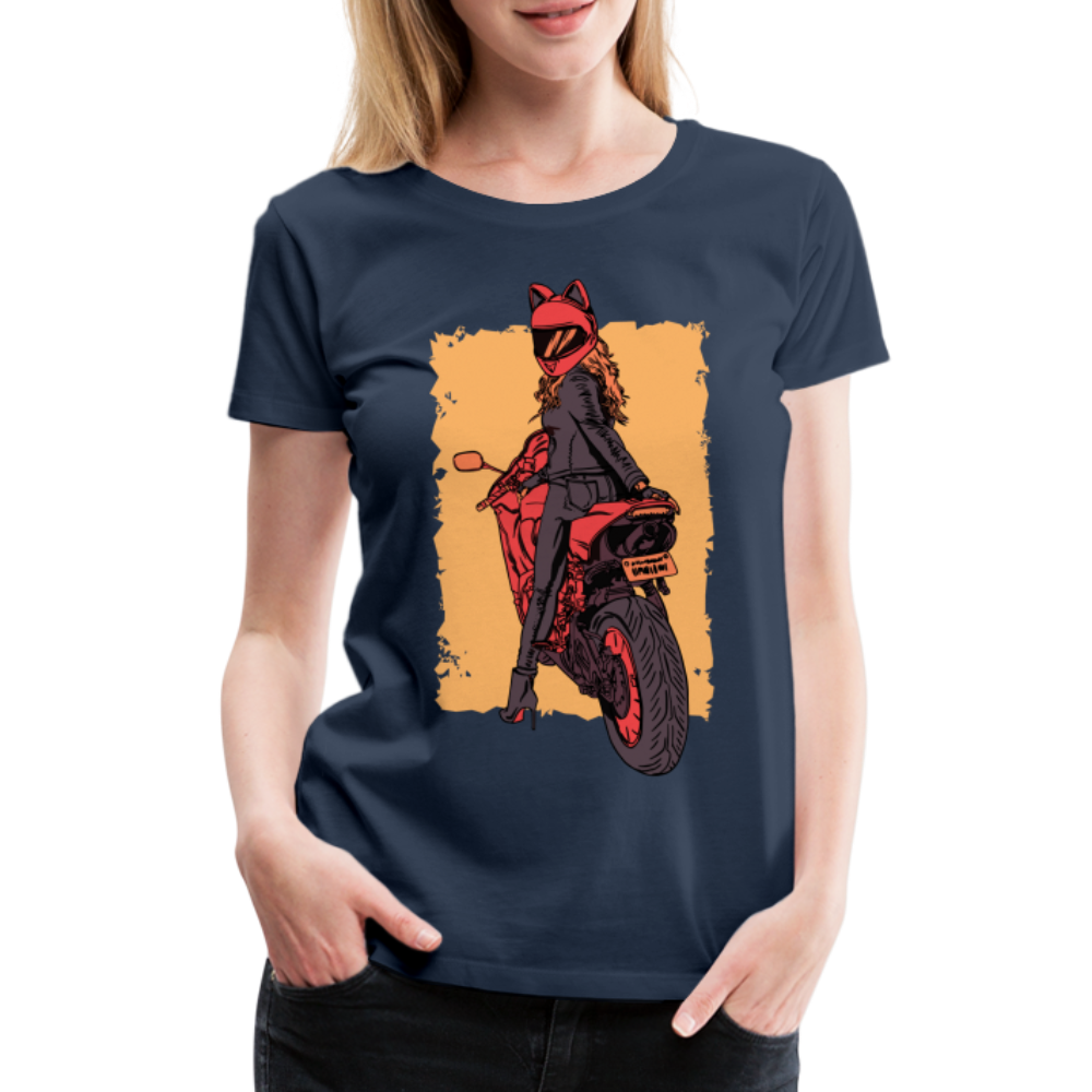 Bikerin Motorrad Fahrerin Frau auf Motorrad Frauen Premium T-Shirt - Navy