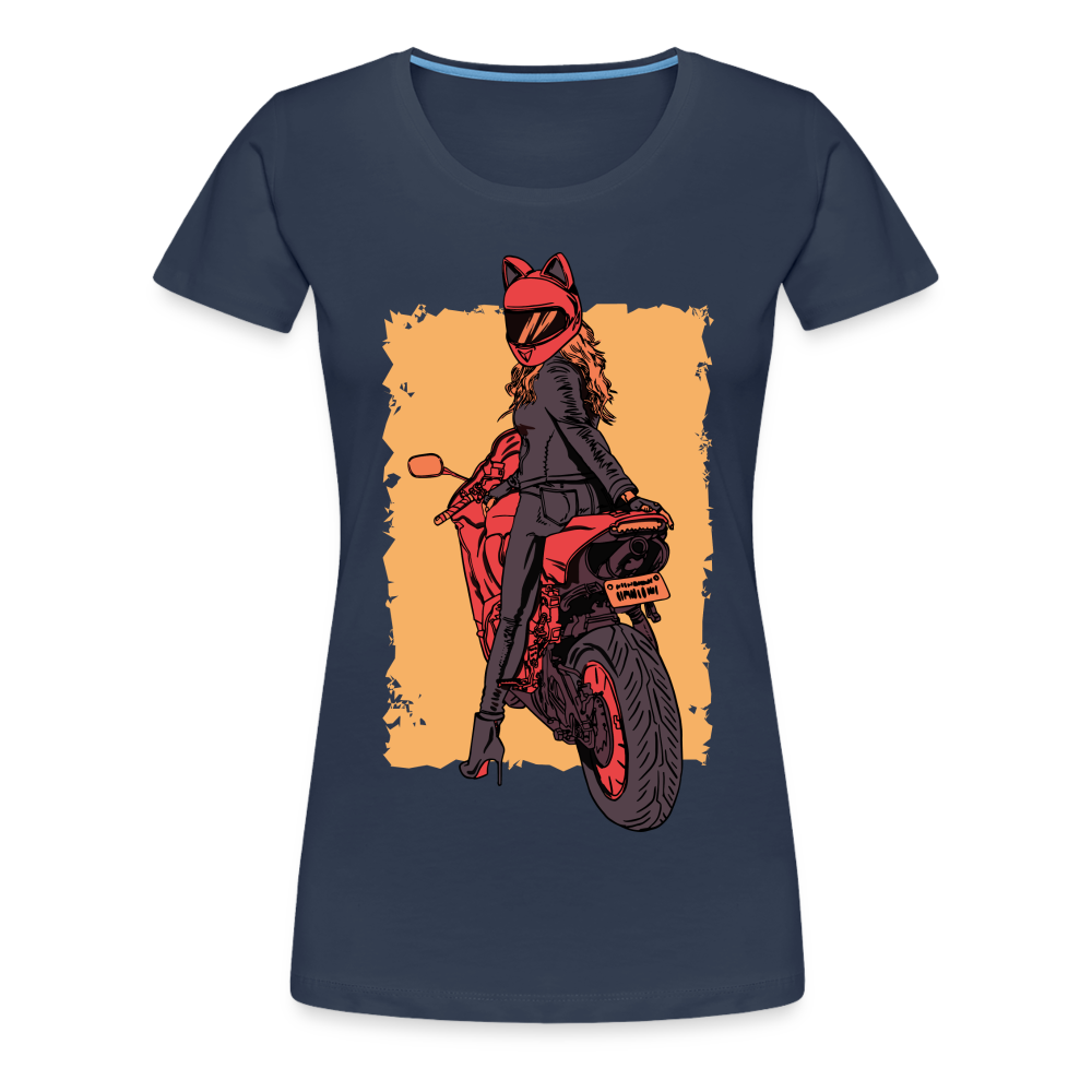 Bikerin Motorrad Fahrerin Frau auf Motorrad Frauen Premium T-Shirt - Navy