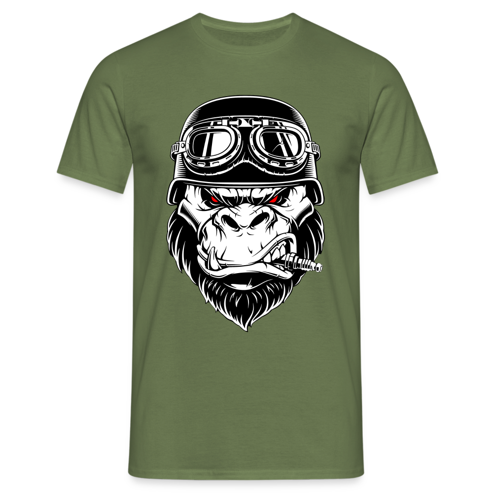 Biker Shirt Motorradfahrer Gorilla mit Zündkerze Geschenkidee T-Shirt - Militärgrün