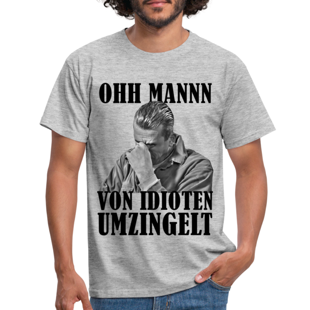 Werkstatt Mechaniker T-Shirt - Von Idioten umzingelt Lustiges T-Shirt - Grau meliert