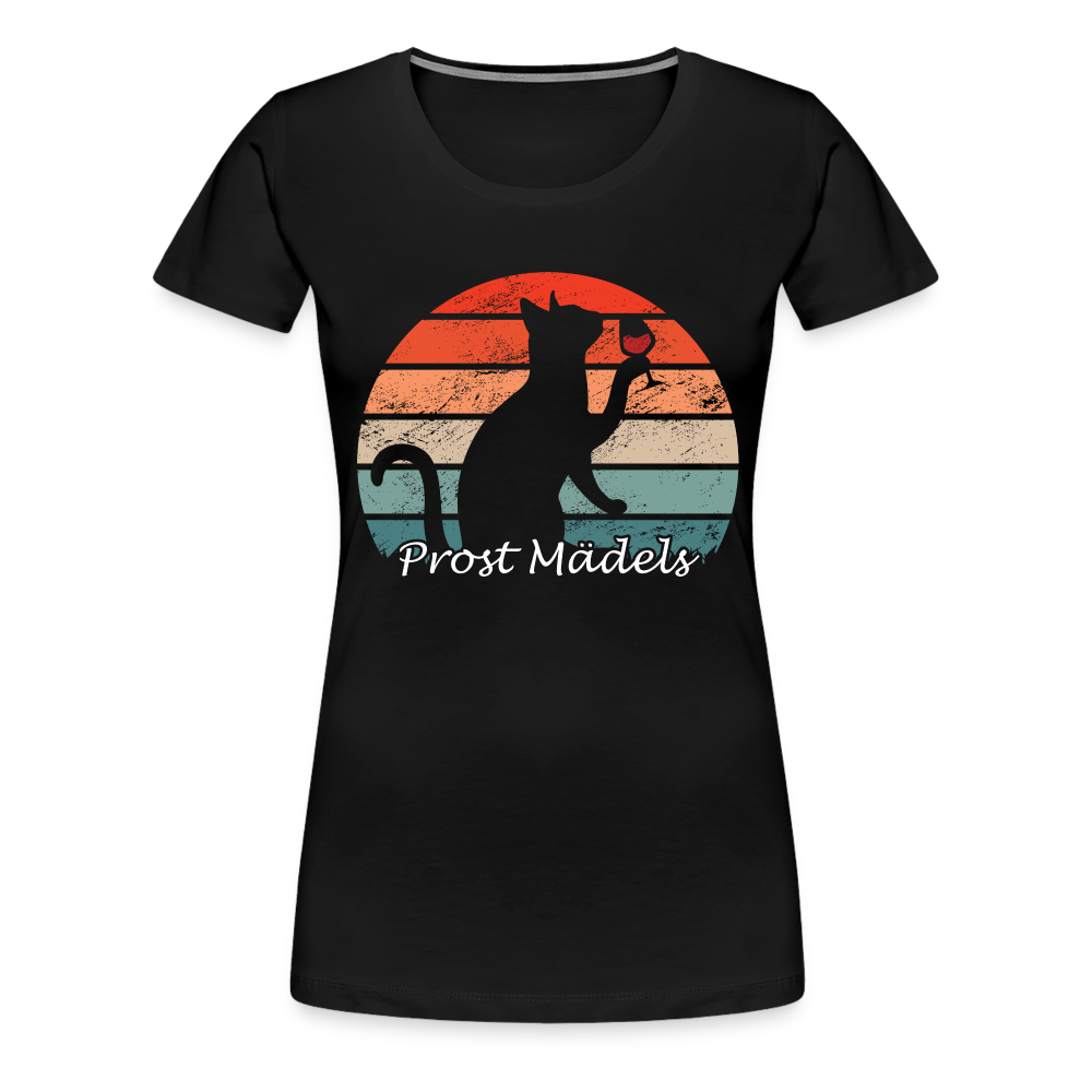 Katze und Wein Prost Mädels Retro Vintage Style Frauen Premium T-Shirt - Schwarz
