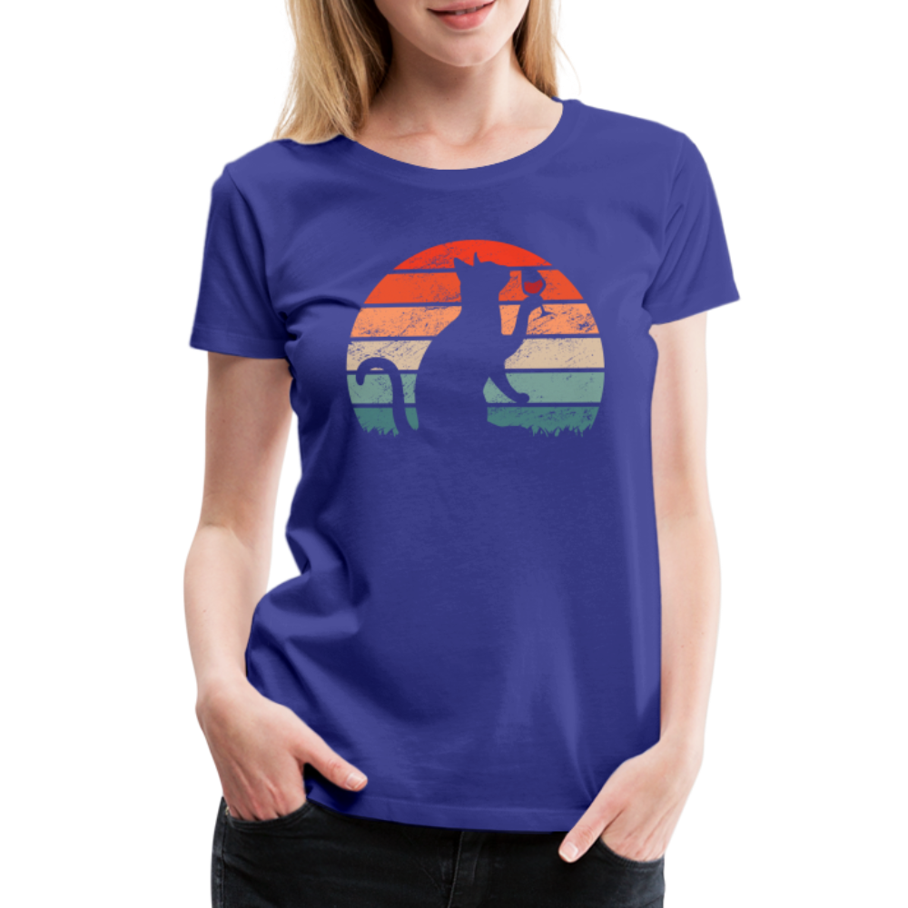 Katze und Wein Retro Vintage Style Frauen Premium T-Shirt - Königsblau