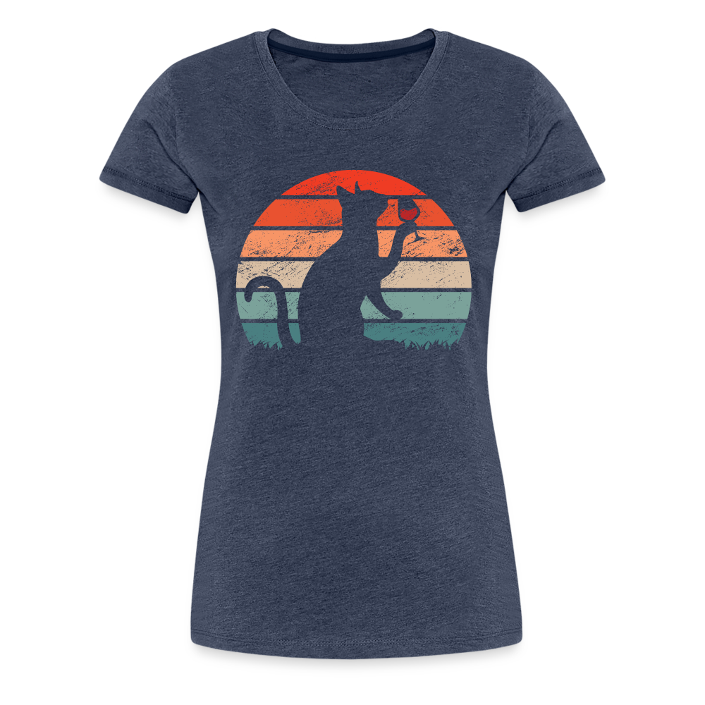 Katze und Wein Retro Vintage Style Frauen Premium T-Shirt - Blau meliert