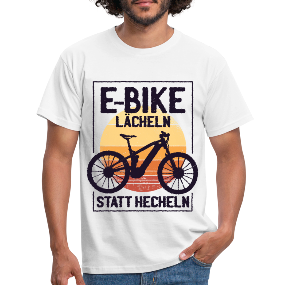 E-Bike Shirt - Lächeln statt hecheln - Lustiges T-Shirt - weiß
