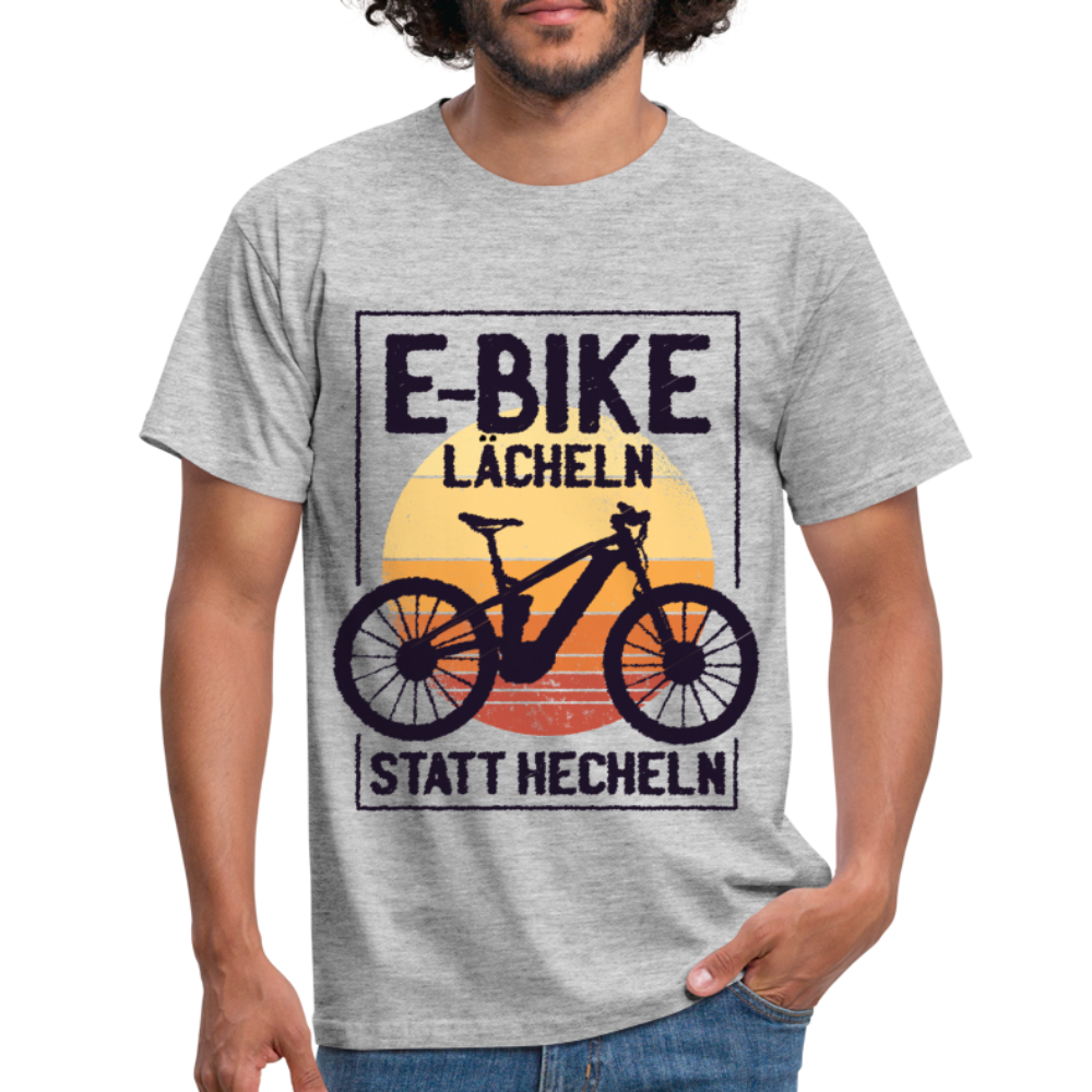 E-Bike Shirt - Lächeln statt hecheln - Lustiges T-Shirt - Grau meliert