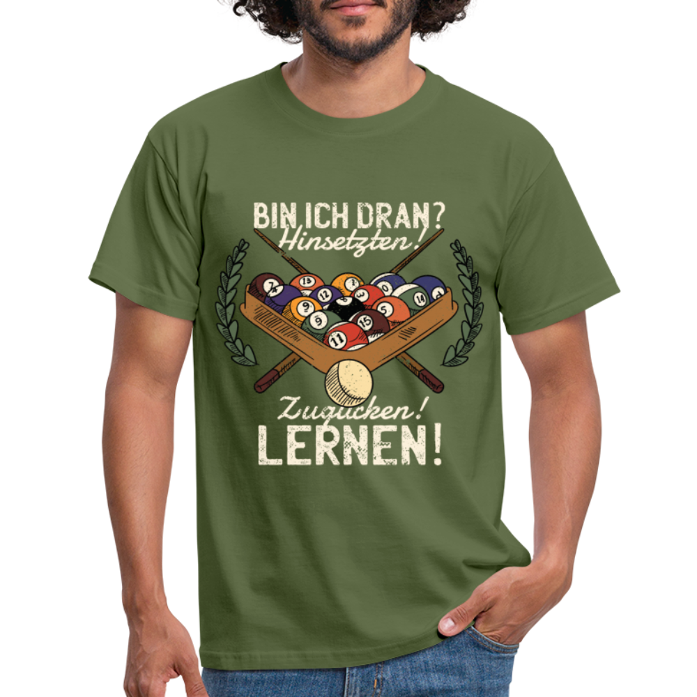 Billard Shirt Hinsetzen zugucken und lernen Lustiges Billard T-Shirt - Militärgrün