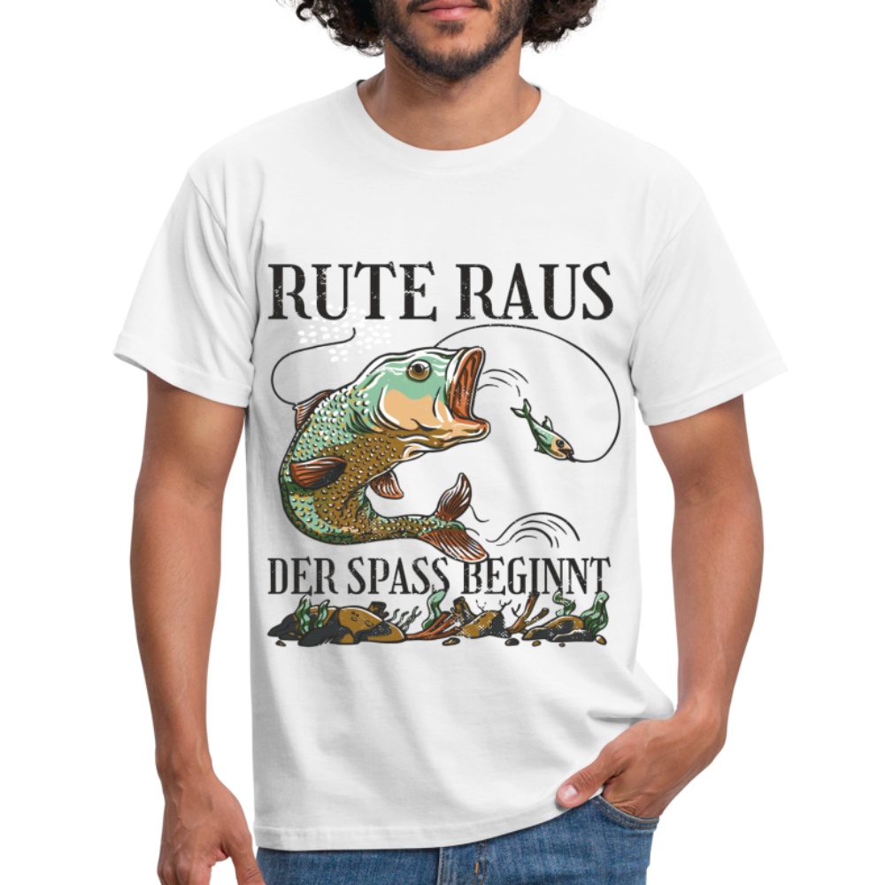 Angler Shirt Rute raus der Spaß beginnt Lustiges Angler T-Shirt - weiß