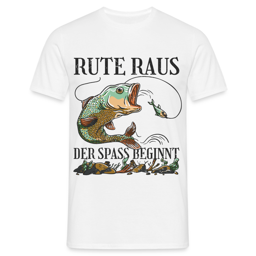 Angler Shirt Rute raus der Spaß beginnt Lustiges Angler T-Shirt - weiß