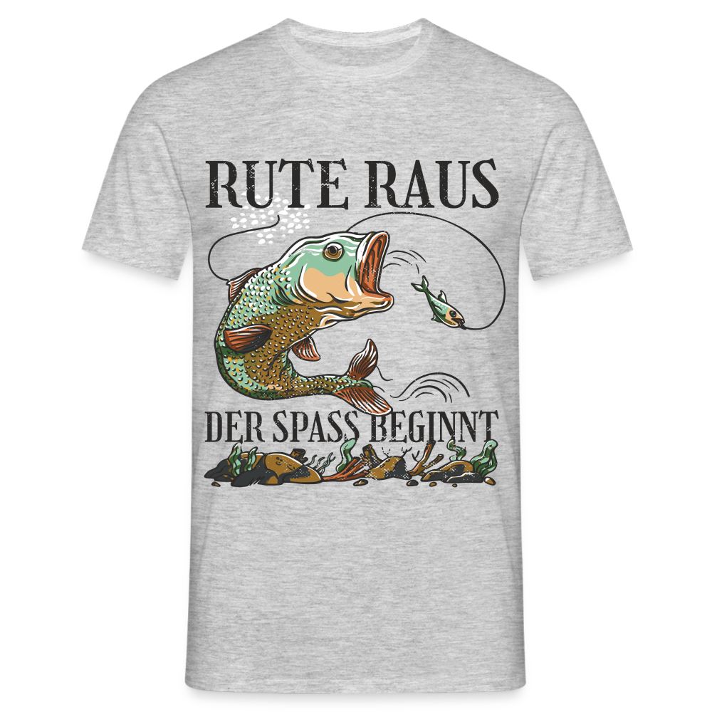 Angler Shirt Rute raus der Spaß beginnt Lustiges Angler T-Shirt - Grau meliert