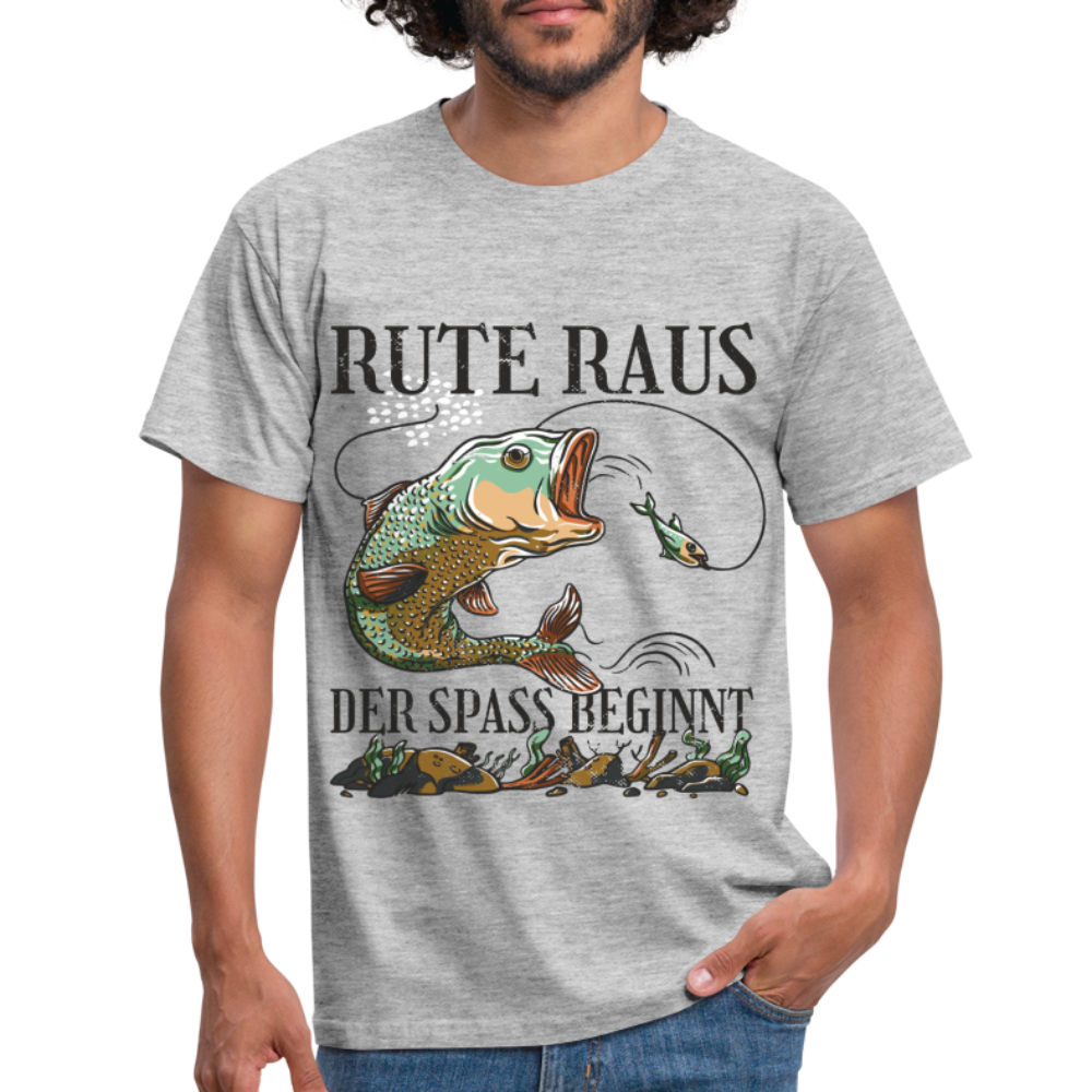 Angler Shirt Rute raus der Spaß beginnt Lustiges Angler T-Shirt - Grau meliert