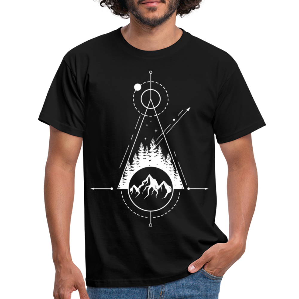 Berge Geometrisch Natur T-Shirt - Schwarz