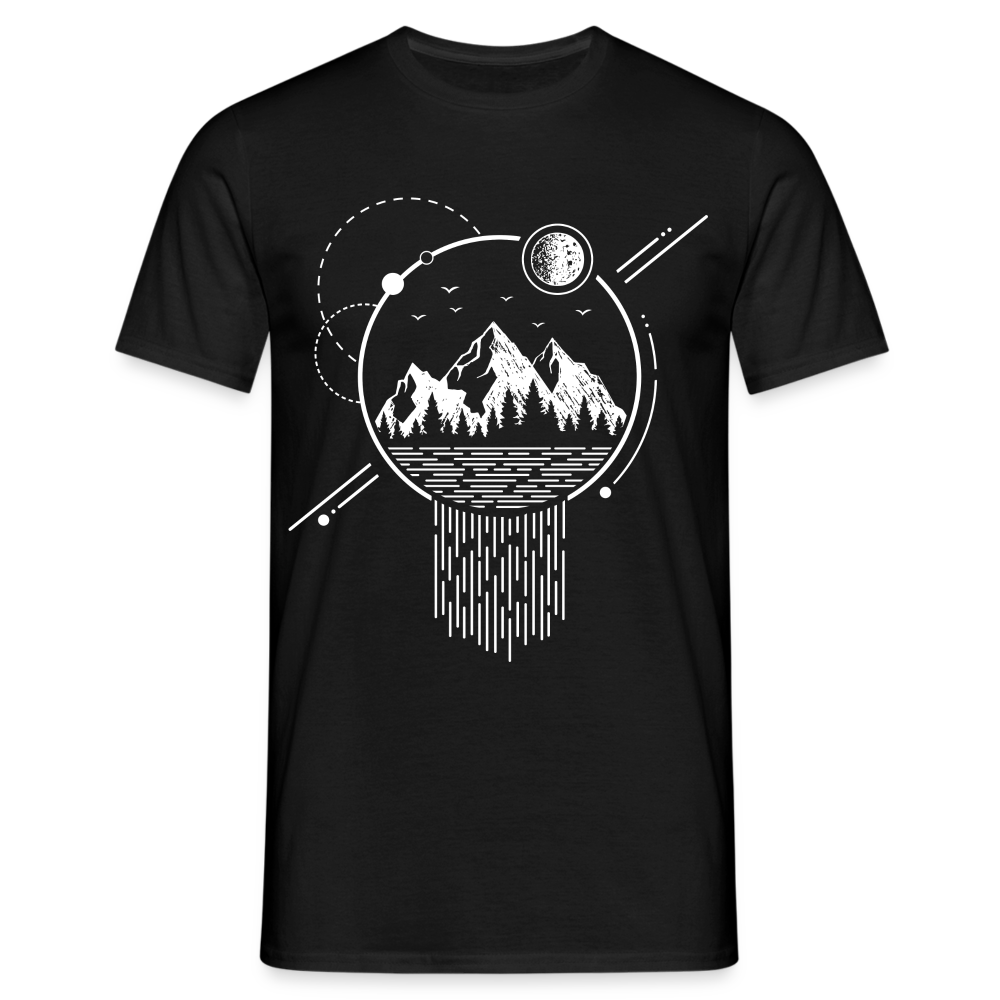 Berge Natur Bergsee Mond Geometrisch T-Shirt - Schwarz