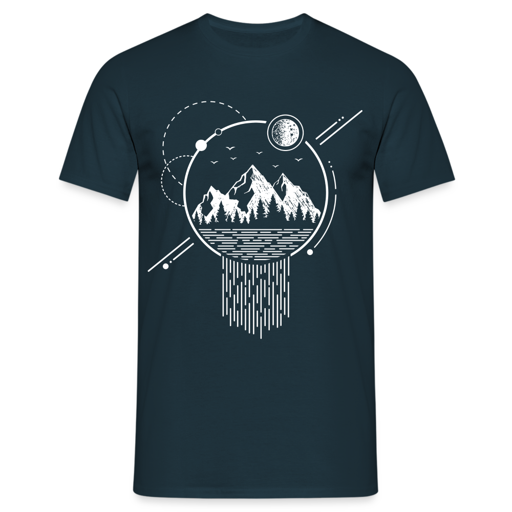 Berge Natur Bergsee Mond Geometrisch T-Shirt - Navy