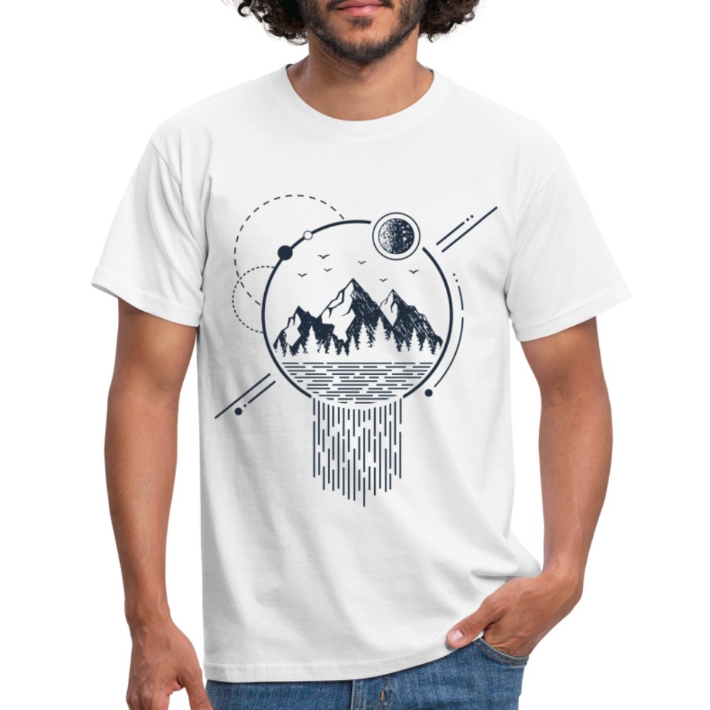 Berge Natur Bergsee Mond Geometrisch T-Shirt - weiß