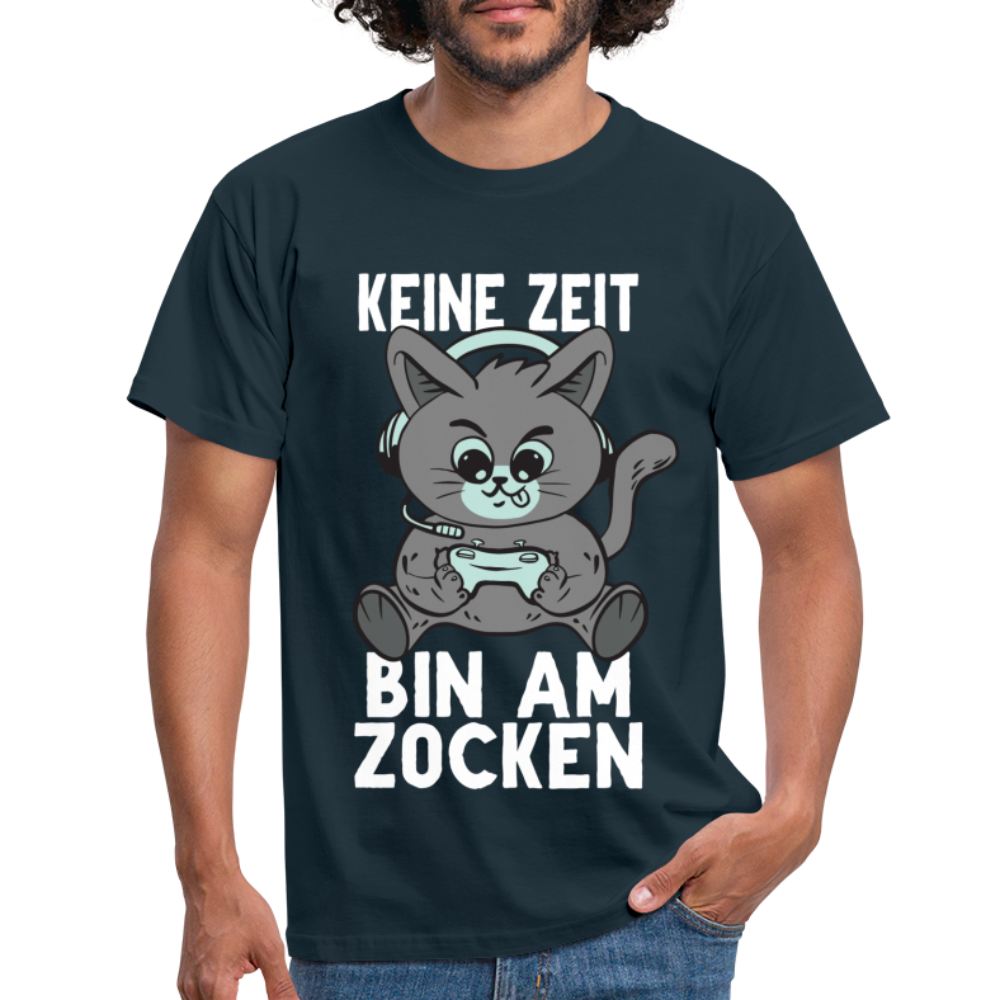 Gamer Katze keine Zeit bin am Zocken Lustiges T-Shirt - Navy