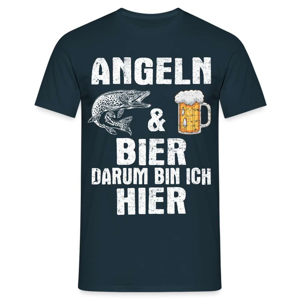 Angler Shirt Angeln und Bier - Darum bin ich hier Lustiges T-Shirt - Navy
