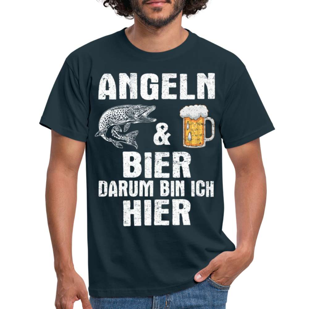 Angler Shirt Angeln und Bier - Darum bin ich hier Lustiges T-Shirt - Navy