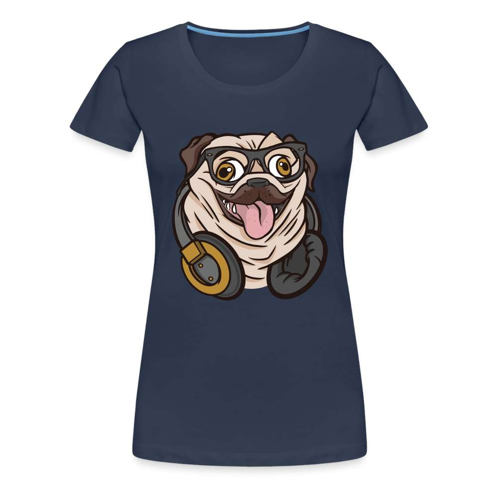 Lustiger Mops Hund mit Kopfhörern Frauen Premium T-Shirt - Navy
