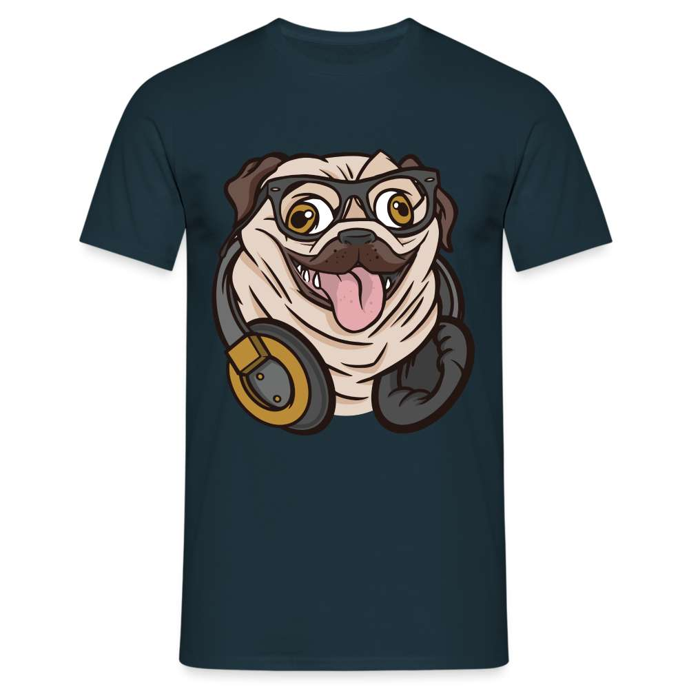 Lustiger Mops Hund mit Kopfhörern T-Shirt - Navy