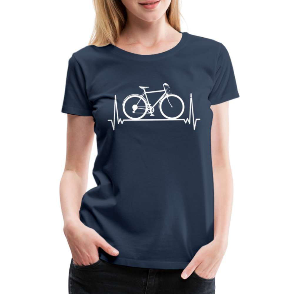 Fahrrad EKG Herzschlag Radfahrerin aus Leidenschaft Frauen Premium T-Shirt - Navy