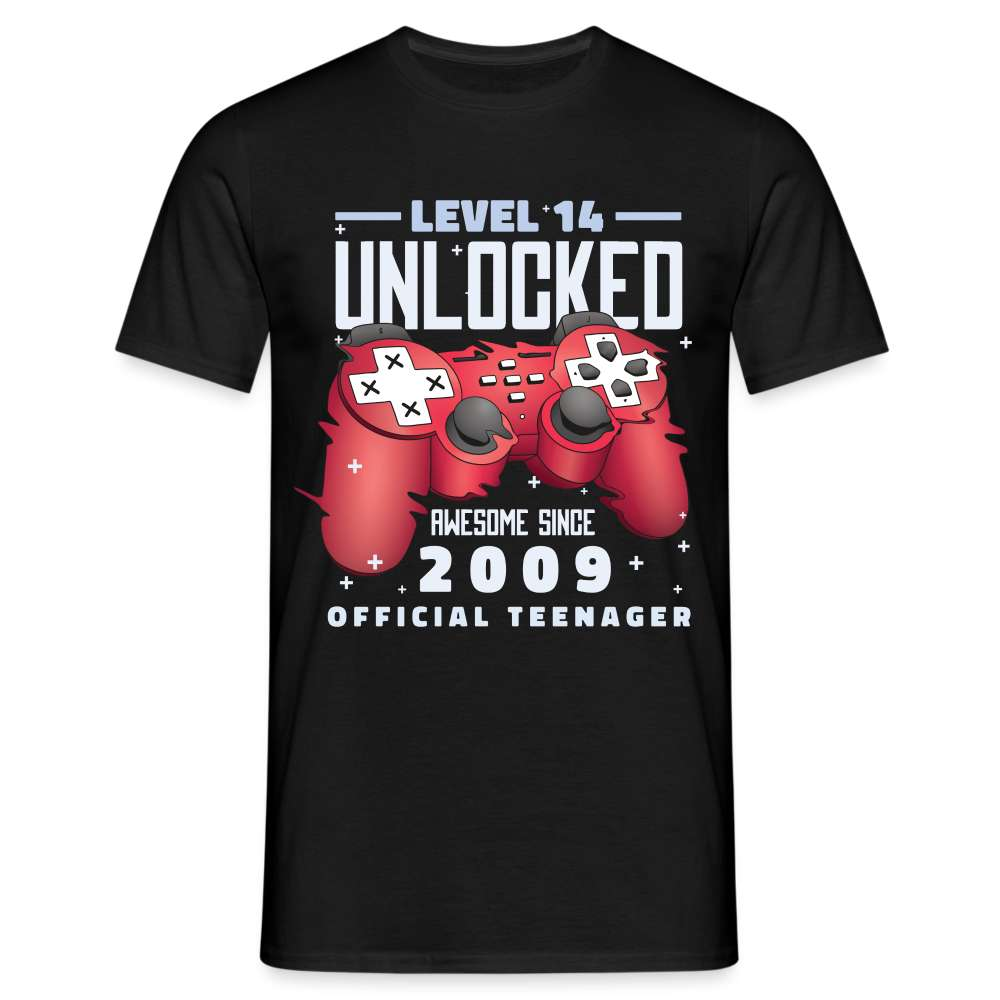 Geboren 2009 Gamer 14. Geburtstag Level 14 Unlocked T-Shirt - Schwarz