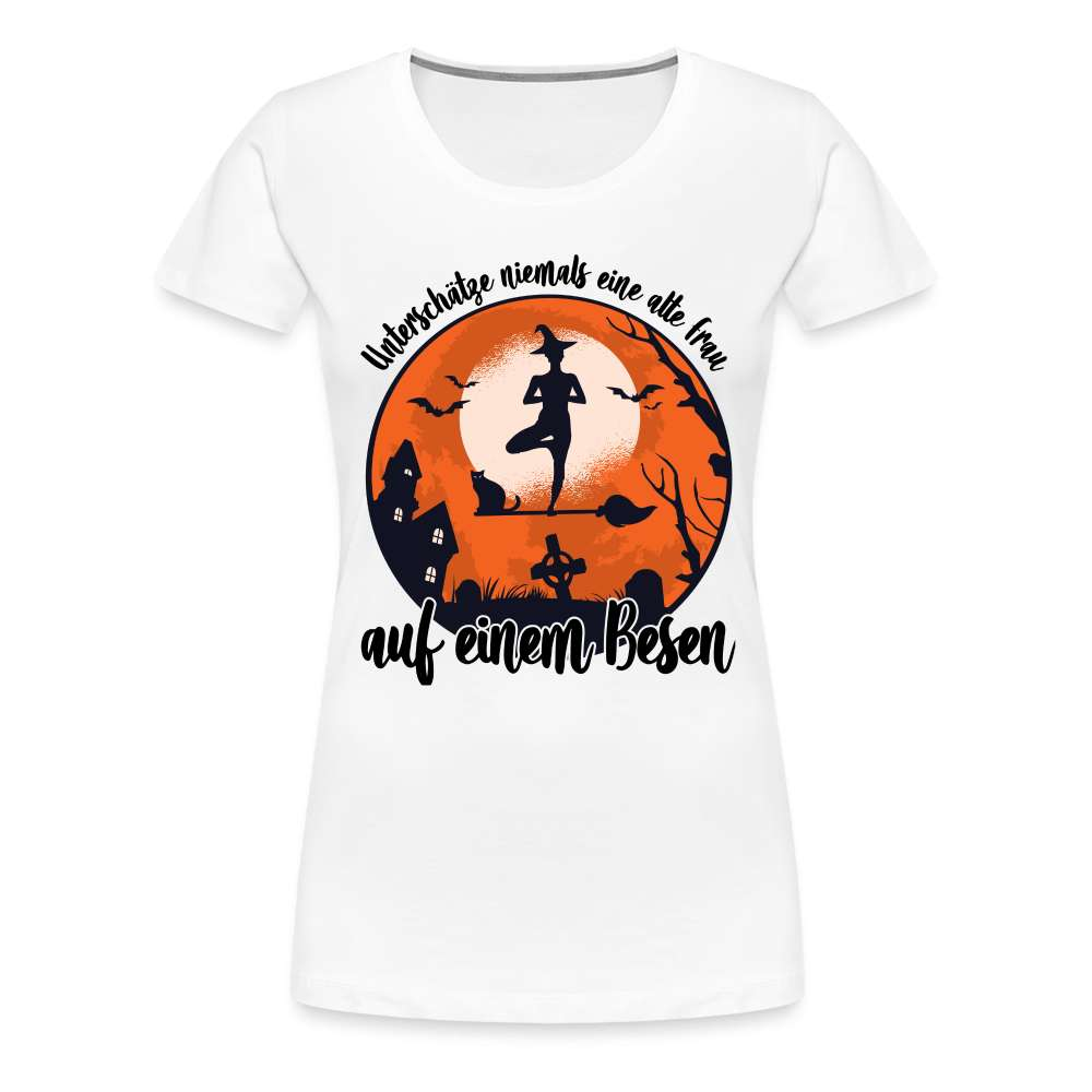 Halloween Hexe Yoga auf Besen Lustiges Frauen Premium T-Shirt - weiß