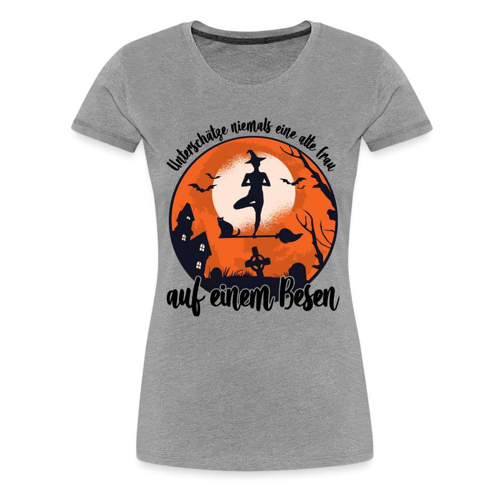 Halloween Hexe Yoga auf Besen Lustiges Frauen Premium T-Shirt - Grau meliert
