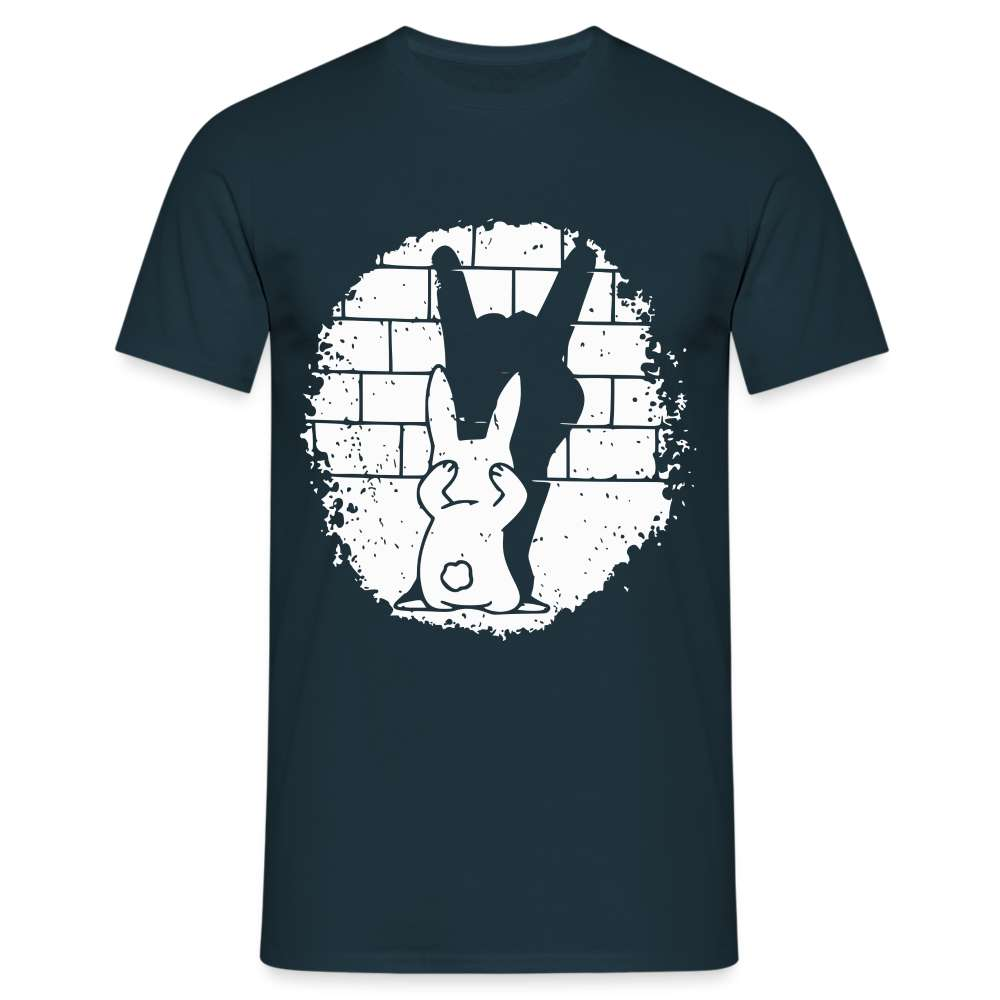 Hase Häschen Schatten Rock Horns Lustiges  T-Shirt - Navy