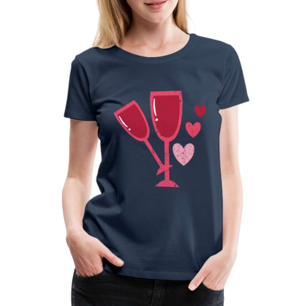Wein Liebhaberin Wein Gläser und Herzen Frauen Premium T-Shirt - Navy