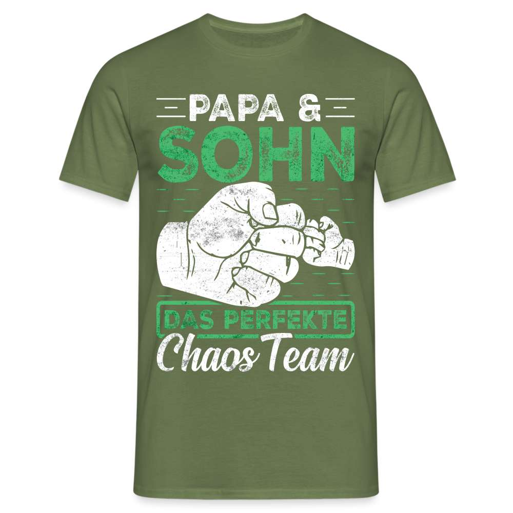 Papa Vatertag Vater und Sohn das perfekte Chaos Team Lustiges T-Shirt - Militärgrün